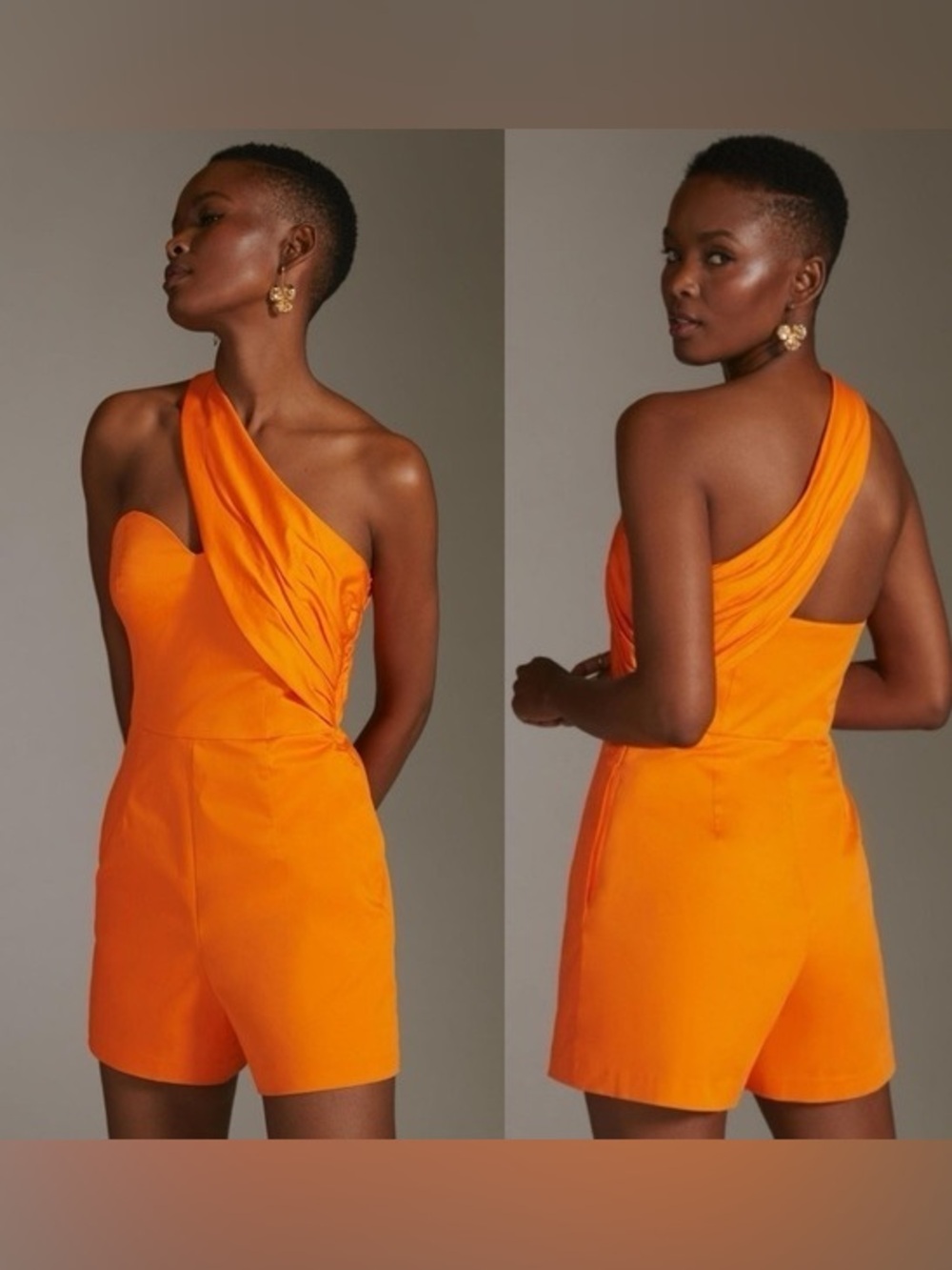 Hutch One-Shoulder Orange Romper